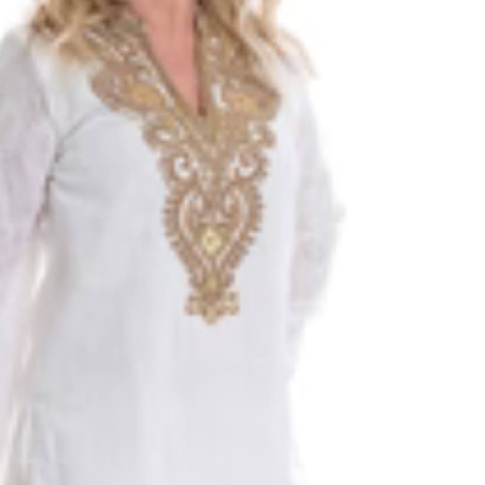 Chico's White and Gold Textured Top Sz 1 (M) Women